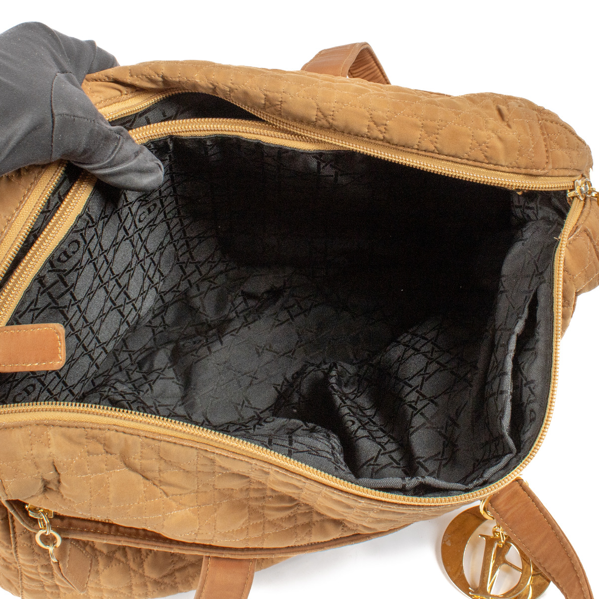 Christian Dior Light Brown Fabric Cannage Shoulder Bag