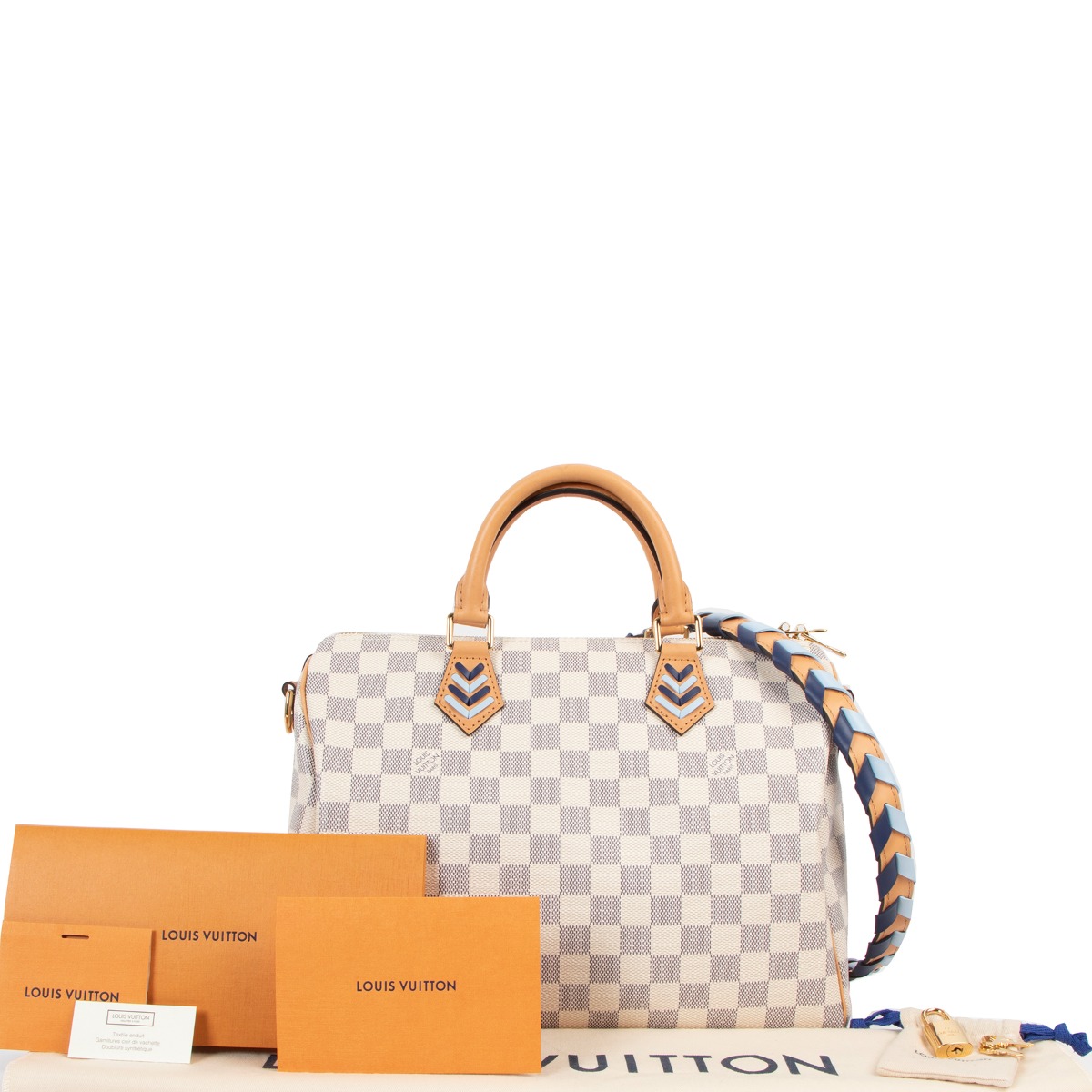 LOUIS VUITTON Damier Azur Braided Speedy Bandouliere 30 Blue