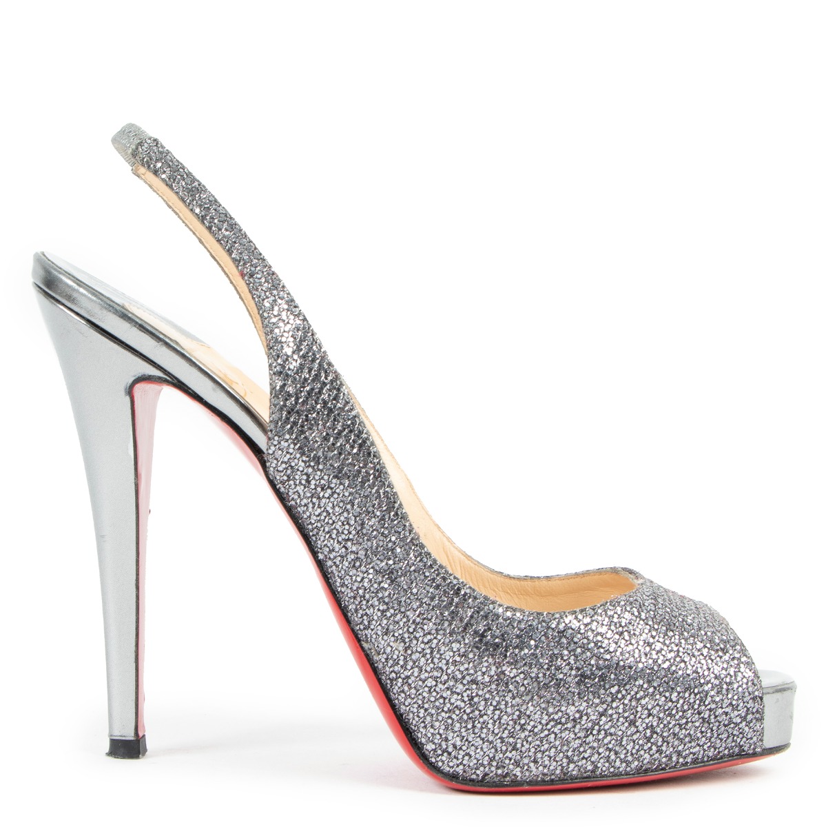 Christian Louboutin Sexy Glitter slingback Heels No Prive 37.5 120mm In  Box!*