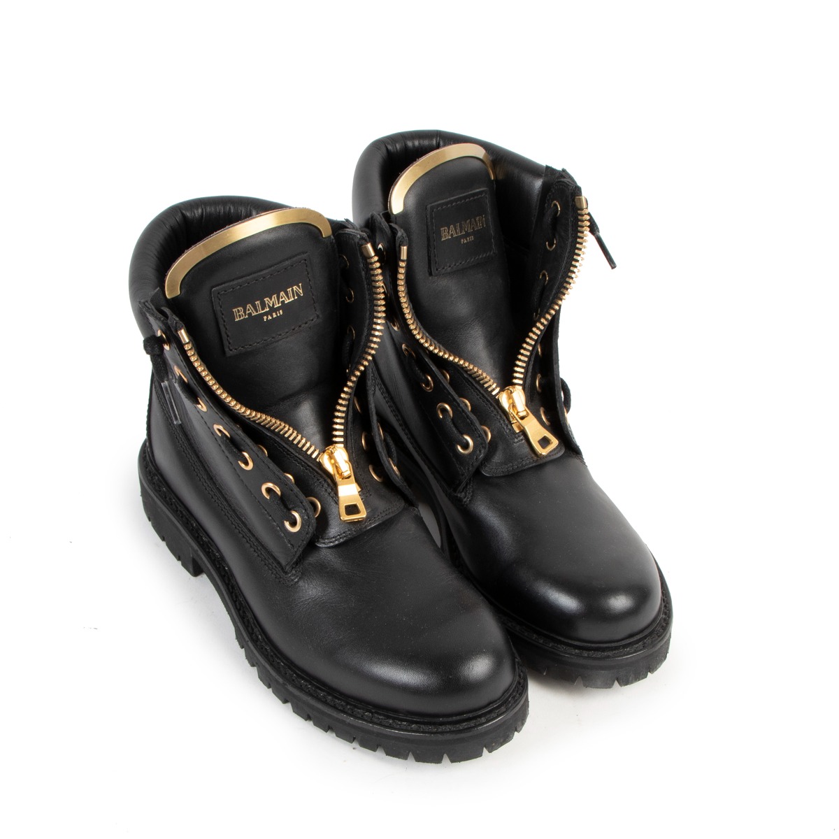 Balmain Black Gold leather Taiga Combat Boots- Size 39 Labellov and Authentic Luxury