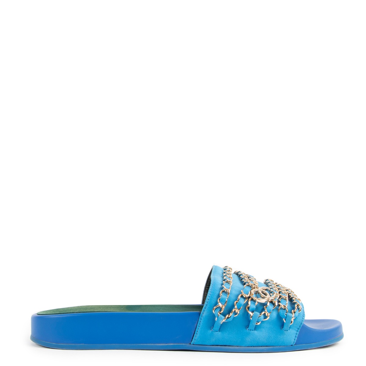 Chanel best sale blue slides