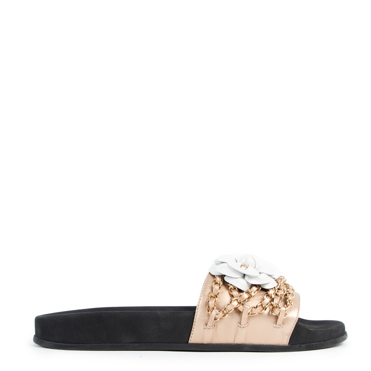 Chanel best sale gold slides