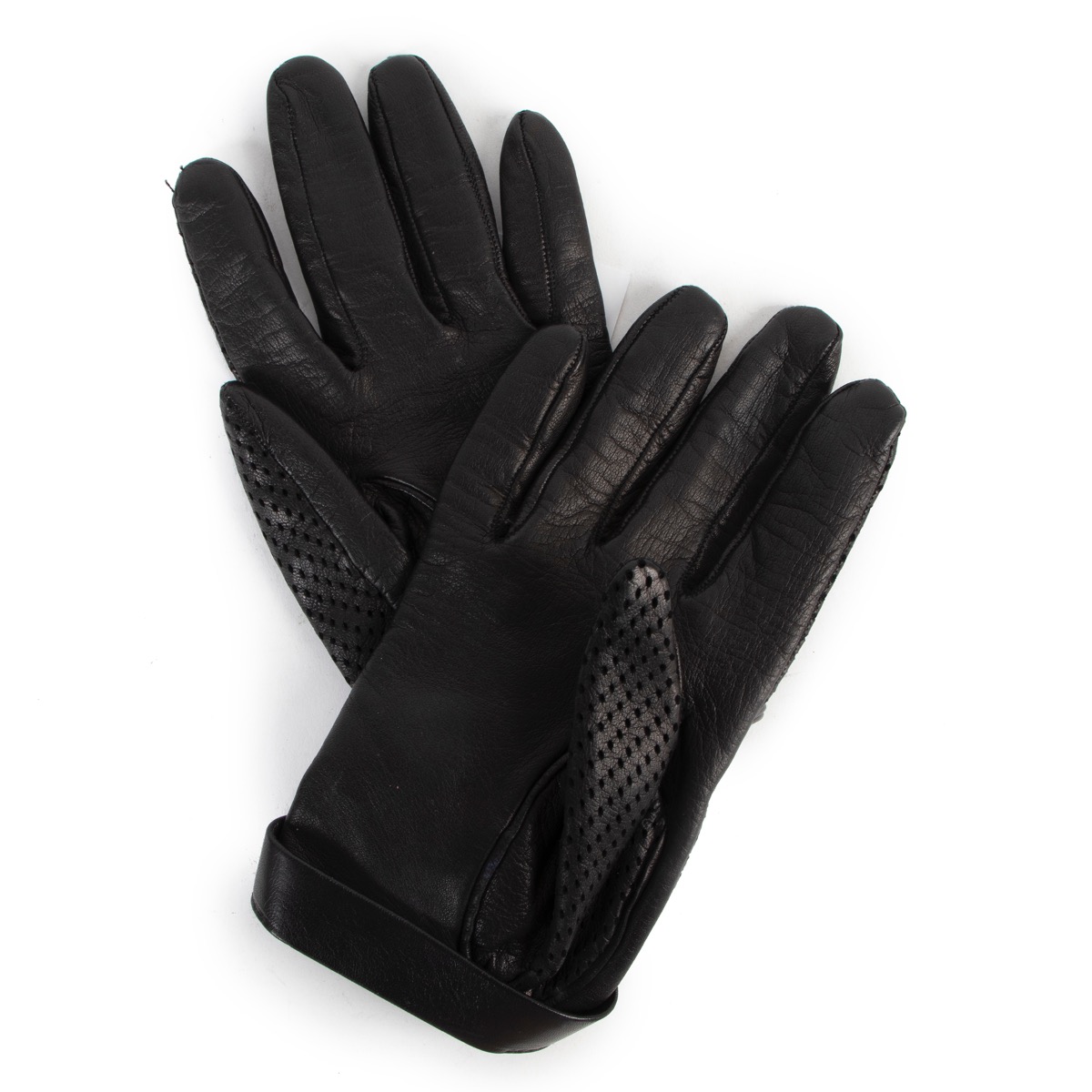 Gucci Perforated Black Leather Gloves - Size 7 ○ Labellov