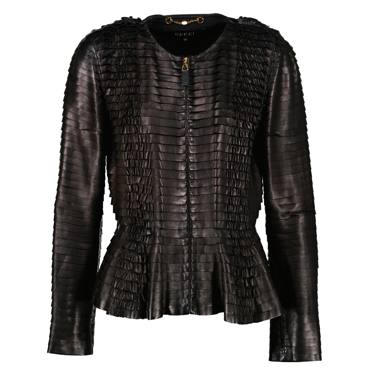 Gucci Black Leather Ruffle Jacket - IT42 ○ Labellov ○ Buy
