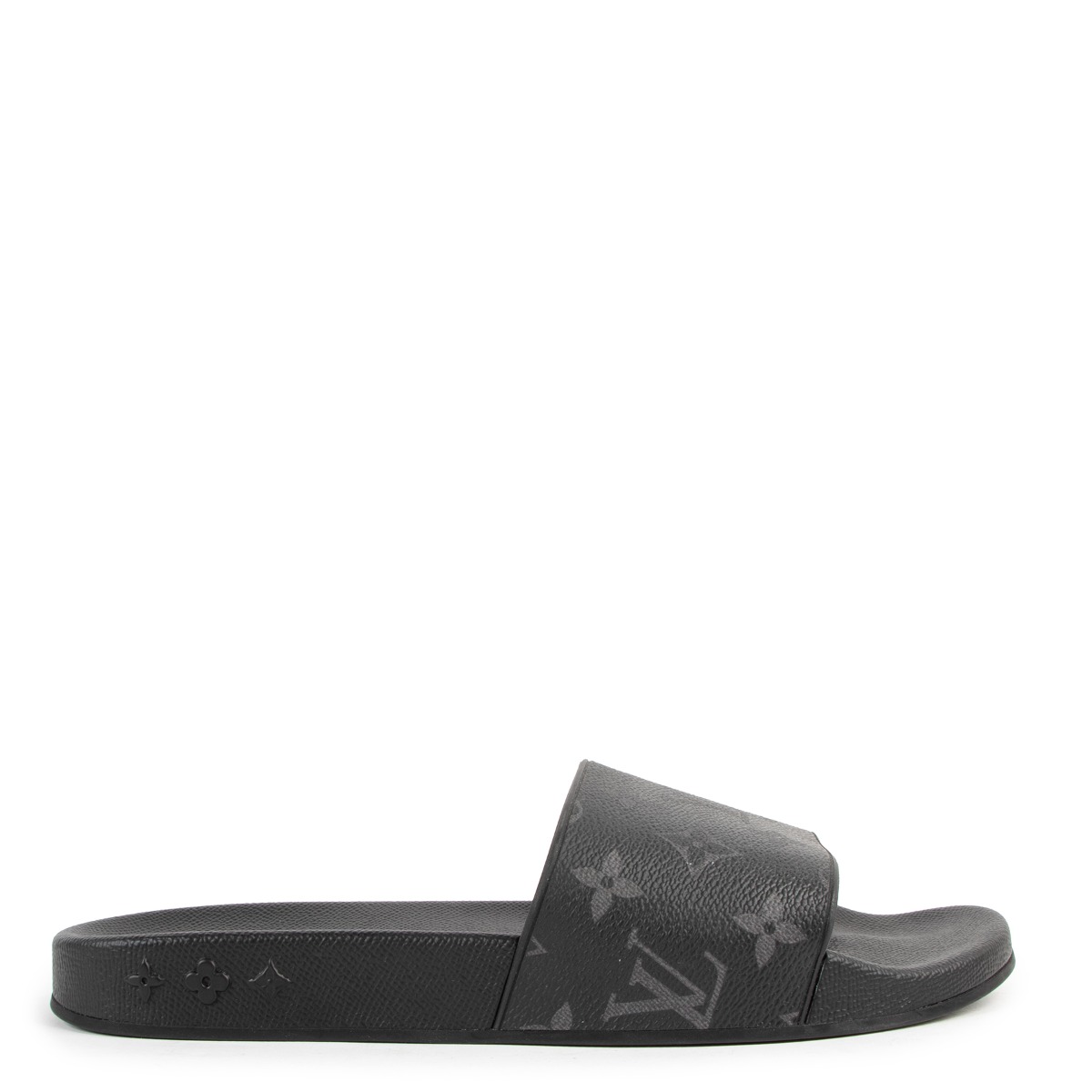 Louis Vuitton Black Rubber Monogram Waterfront Slide Sandals Size 42 at  1stDibs