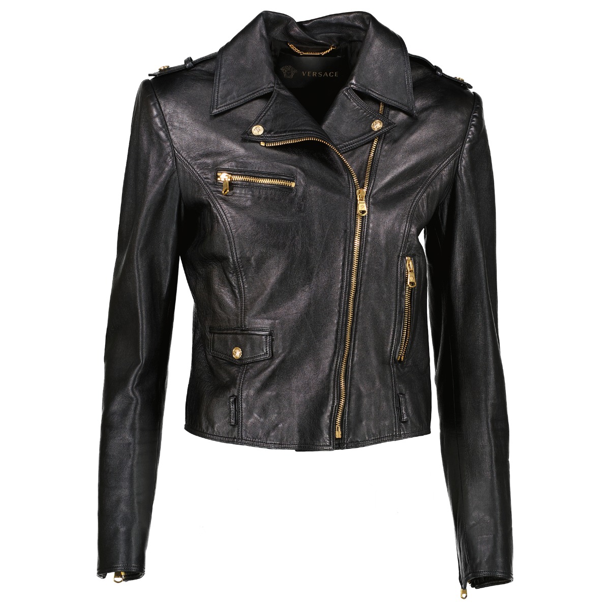専用VERSACE Leather Raiders Jacket Leather Biker Jacket Black | VERSACE US