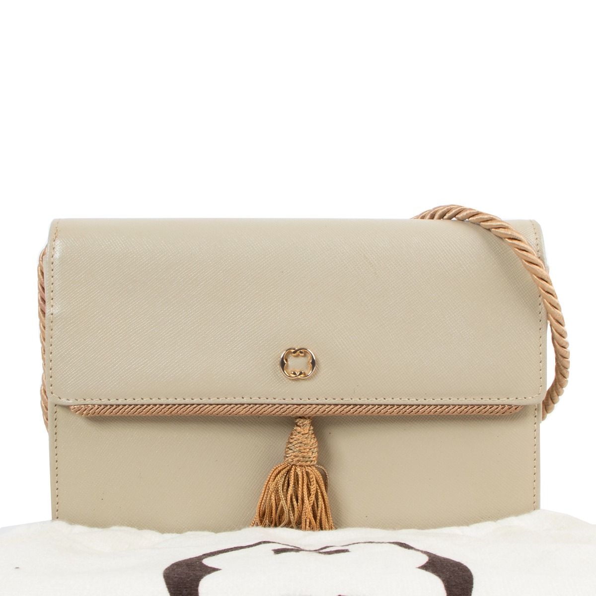 Salvatore Ferragamo Beige Tassel Rope Strap Flap Crossbody
