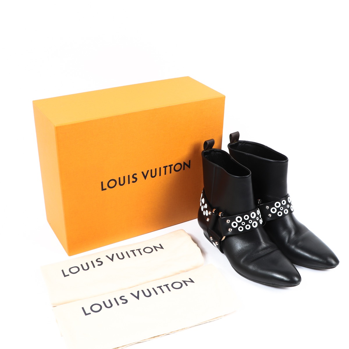 Rhapsody leather biker boots Louis Vuitton Black size 37 EU in Leather -  28170256