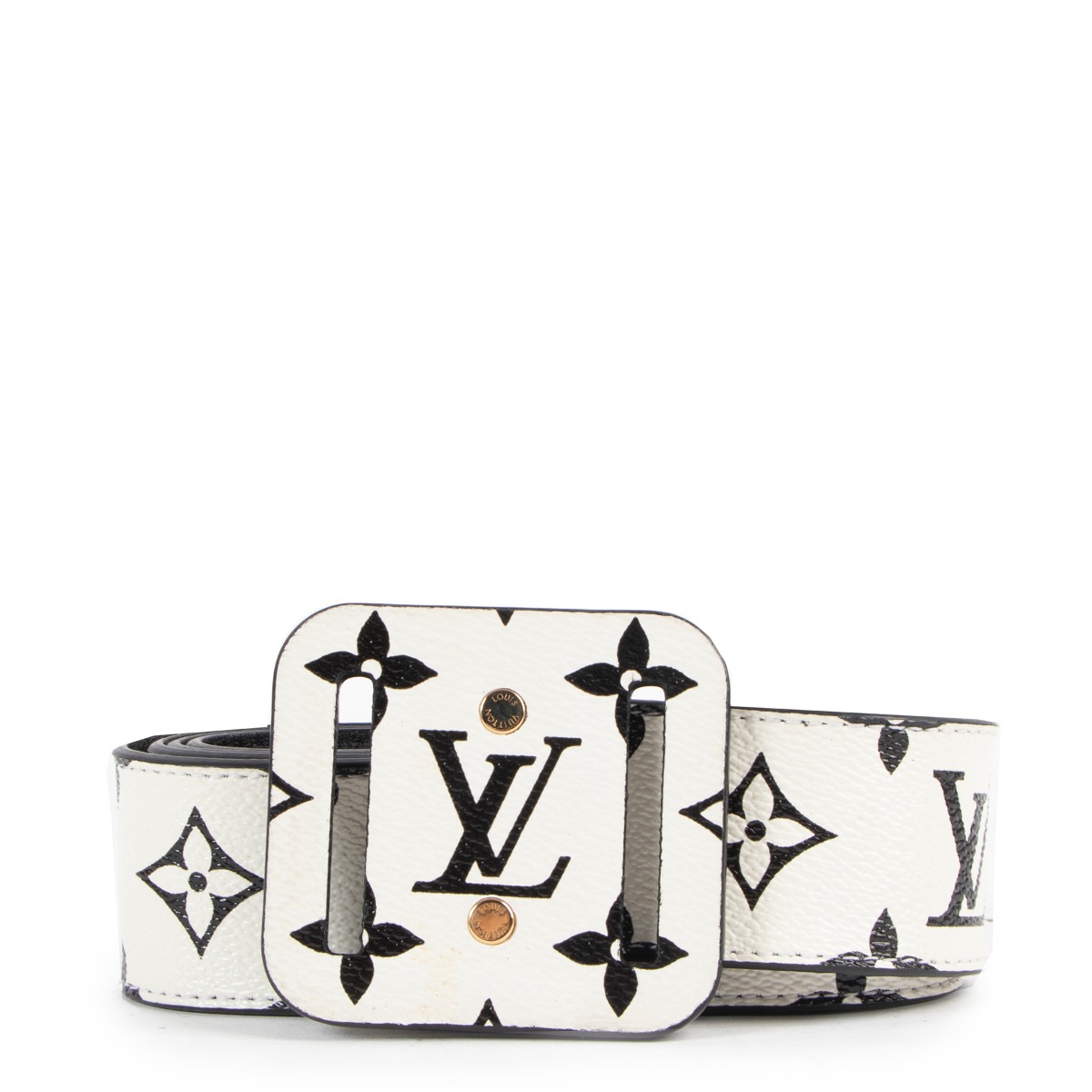 Louis Vuitton Black and White Monogram Belt - Size 80 ○ Labellov