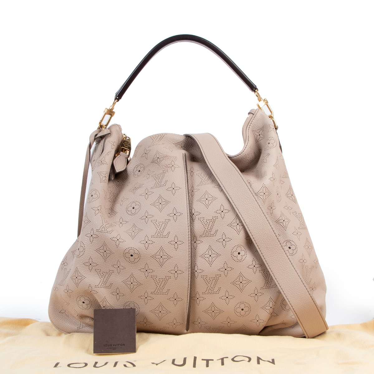 LOUIS VUITTON Ombre taupe Mahina leather SELENE MM Shoulder Bag