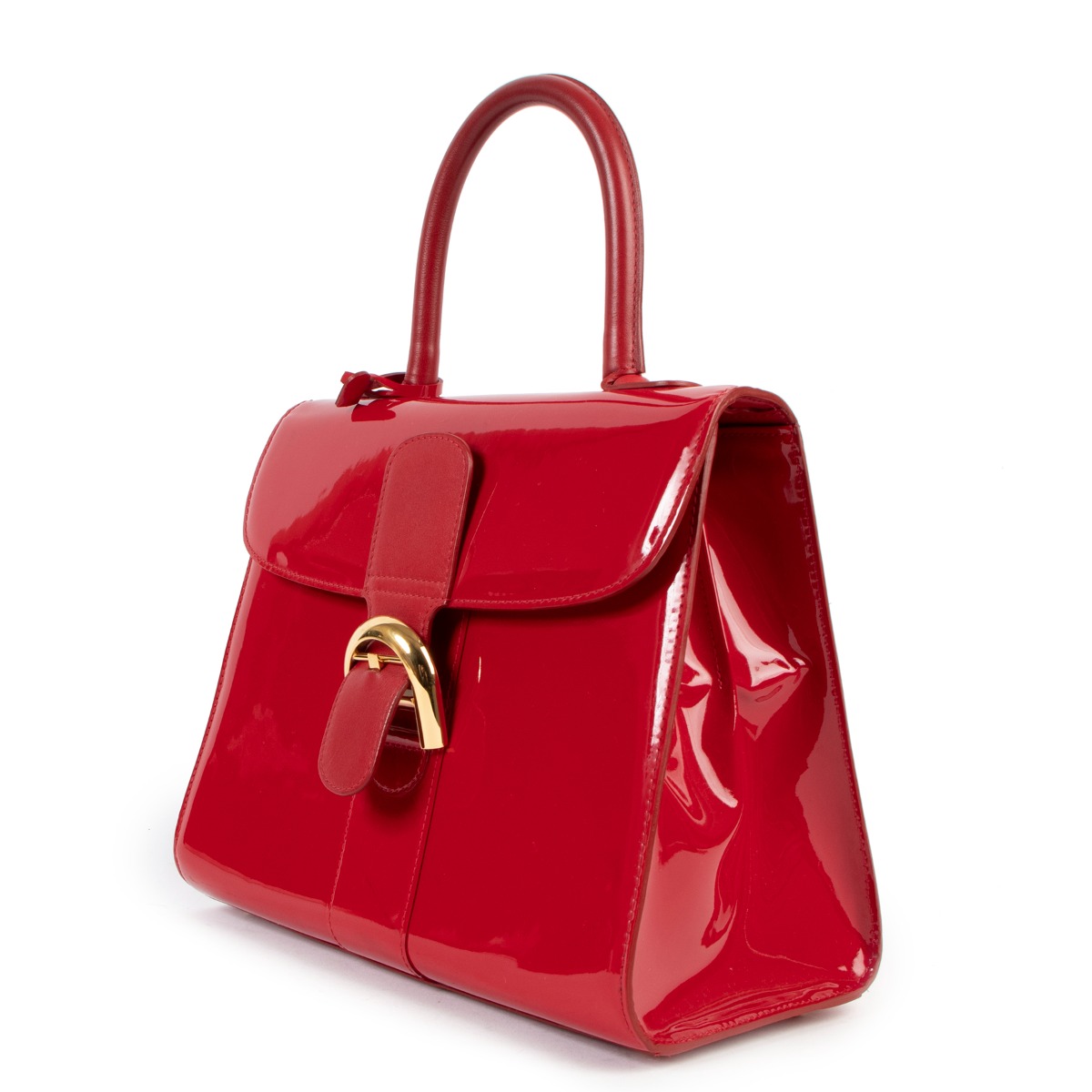大人気 気品★DELVAUX★Brillant Mini New Sellier セリエカーフ Delvaux Brillant MM Cherry Red Patent Leather Handbag