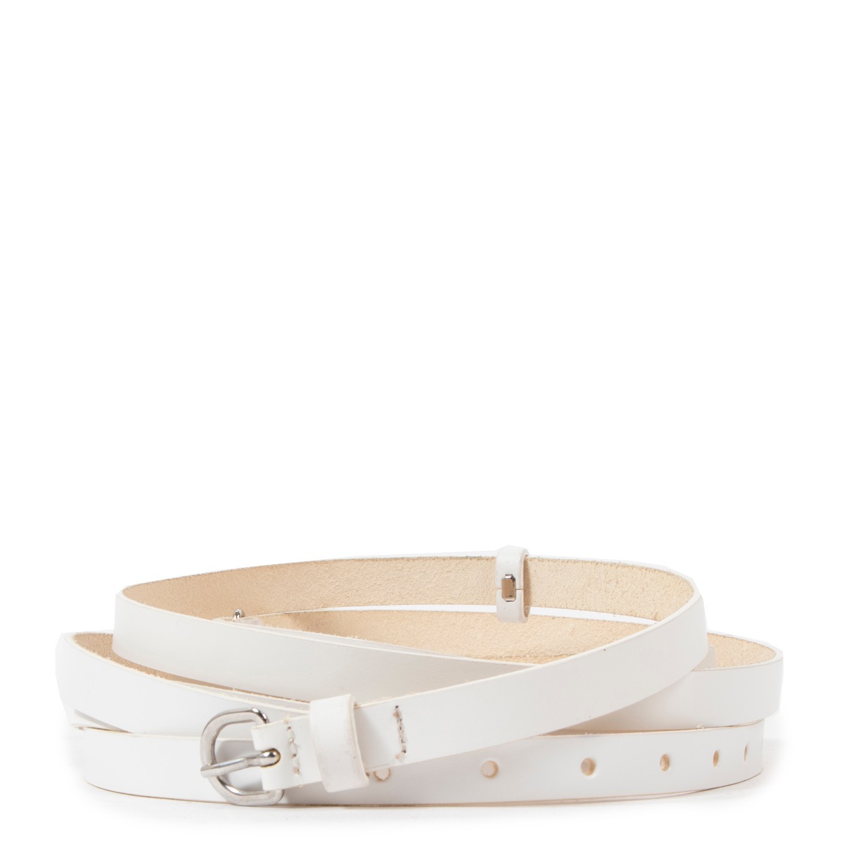 Ann Meulemeester White Leather Bobbie Multiple Tour Belt
