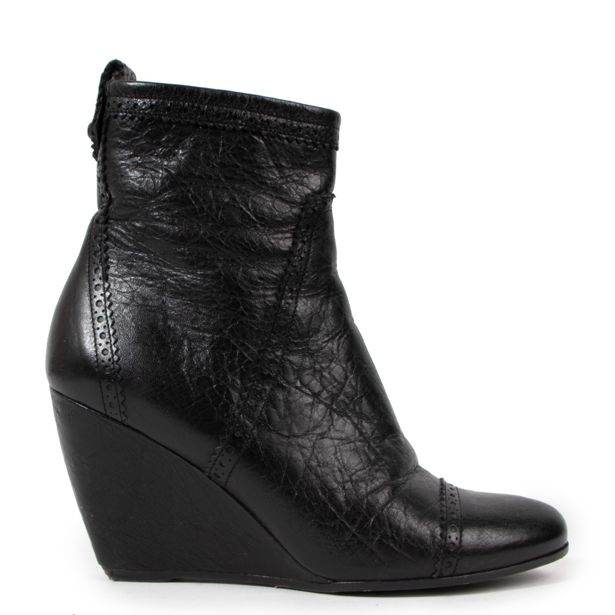 Balenciaga Black Brogue Wedge Ankle Boots ○ Labellov ○ Buy and