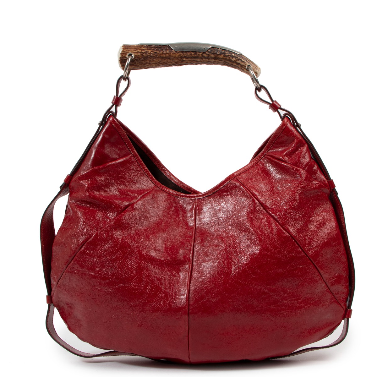SAINT LAURENT Leather Mombasa Horn Bag Red 27338