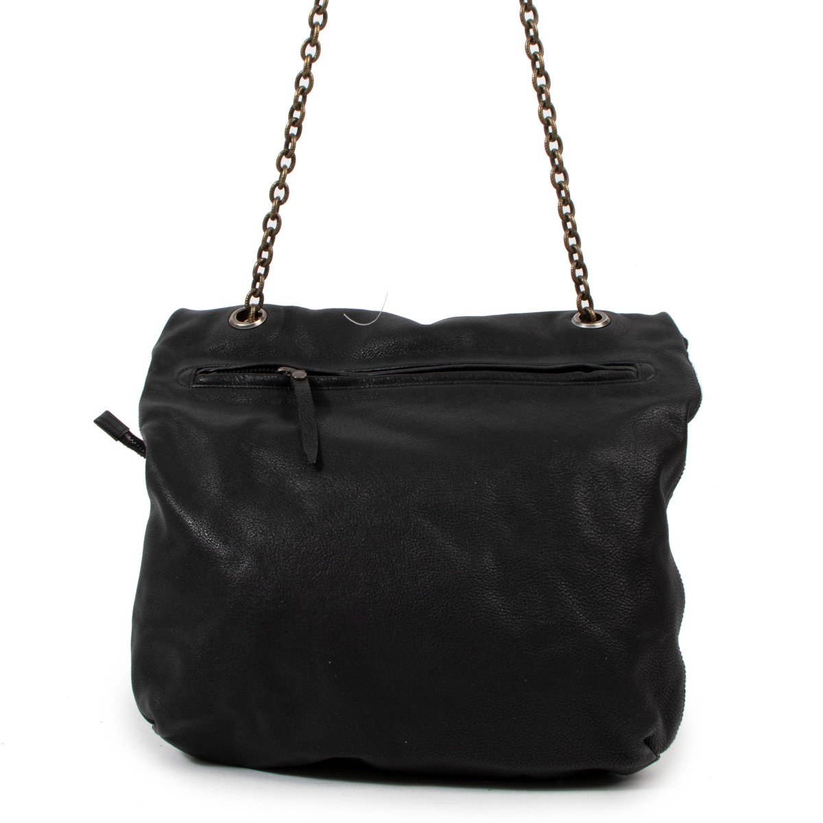 Lanvin Happy Black Leather Large Fold Over Bag ○ Labellov