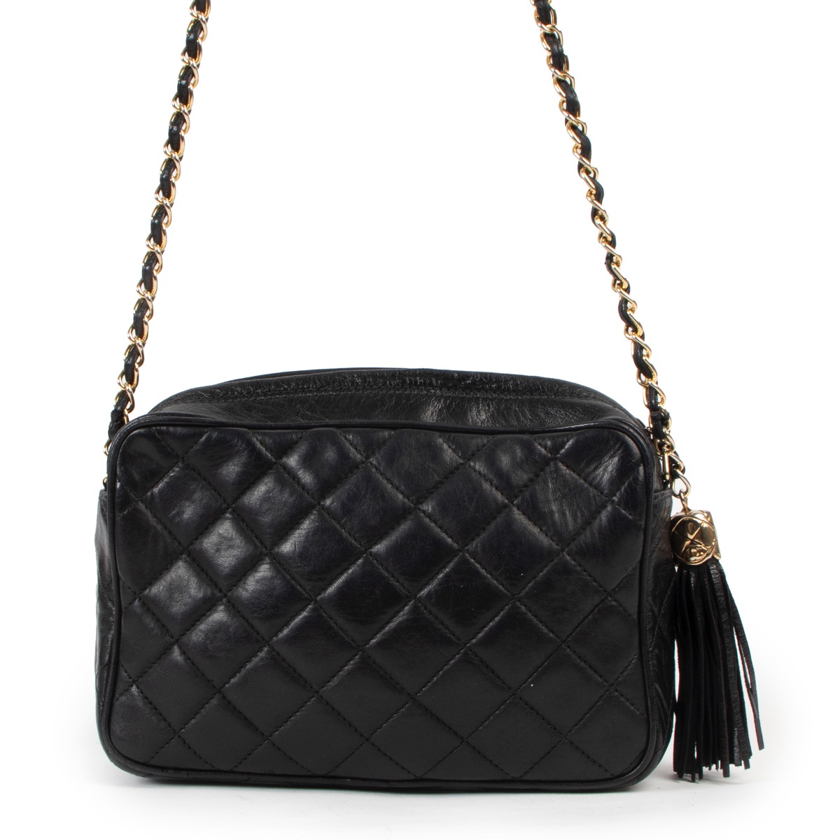 Chanel Black Quilted Leather Vintage Camera Crossbody Bag