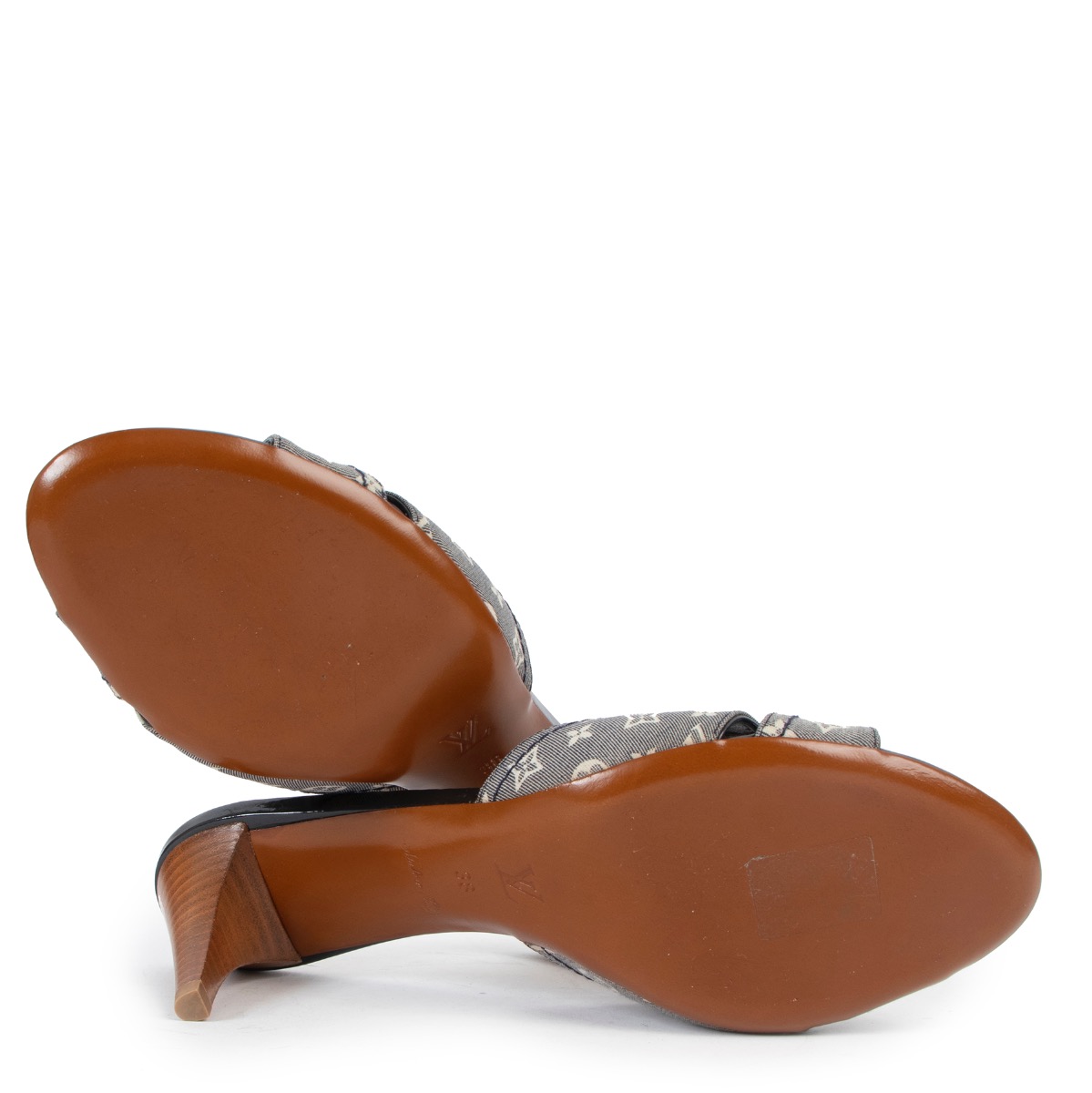 Louis Vuitton Blue Monogram Mini Lin Kiss Me Mules - Size 38