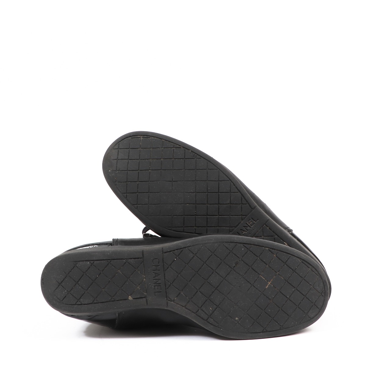 Chanel Black Leather CC Cap Toe Lace Up Boxing Sneakers