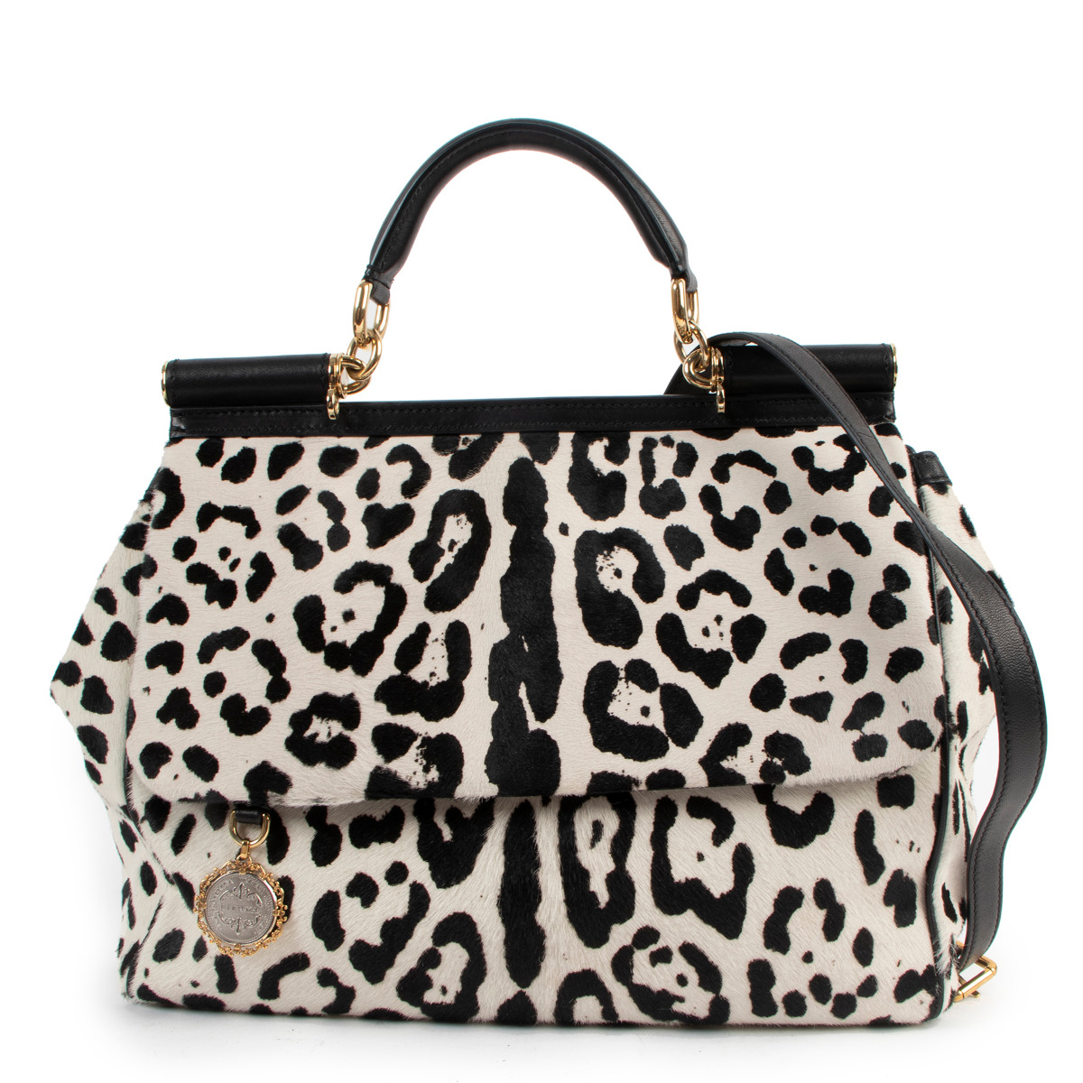 Dolce Gabbana Dalmatian Printed Pony Hair Miss Sicily Bag