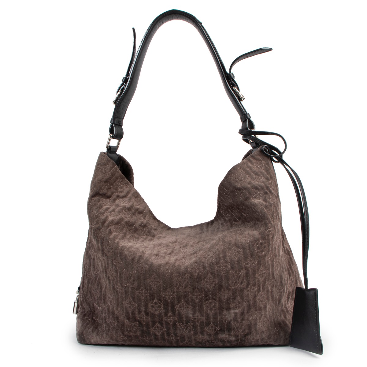 Dark Taupe Suede Genuine Leather Hobo Shoulder Bag Suede 