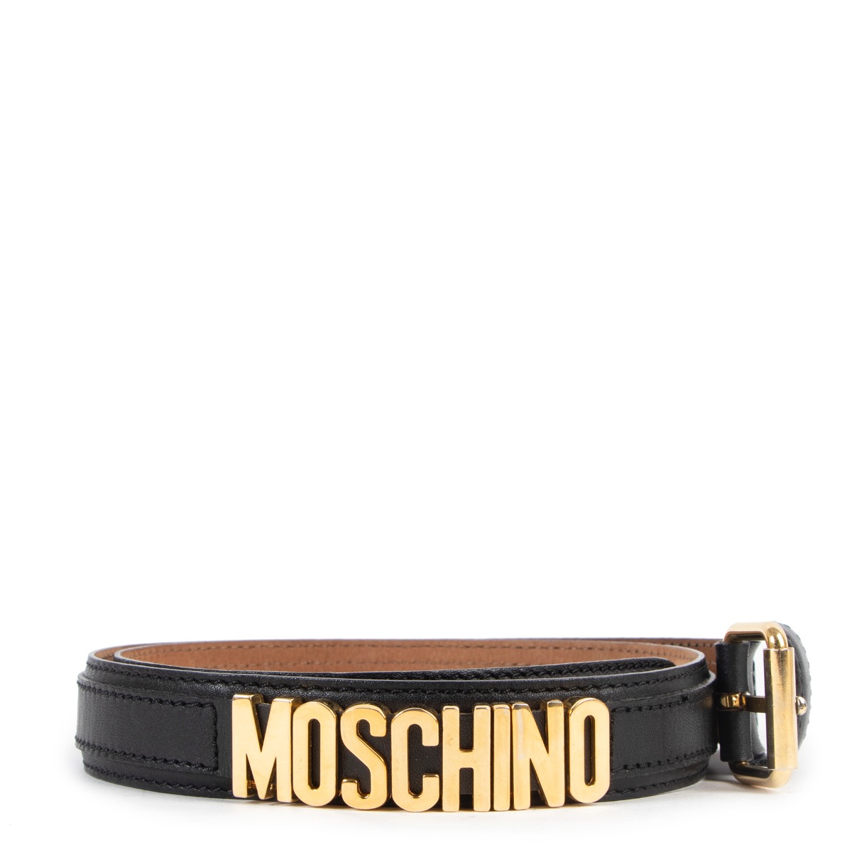 Moschino Black Leather Logo Belt size 75 Labellov Buy and Sell Authentic Luxury
