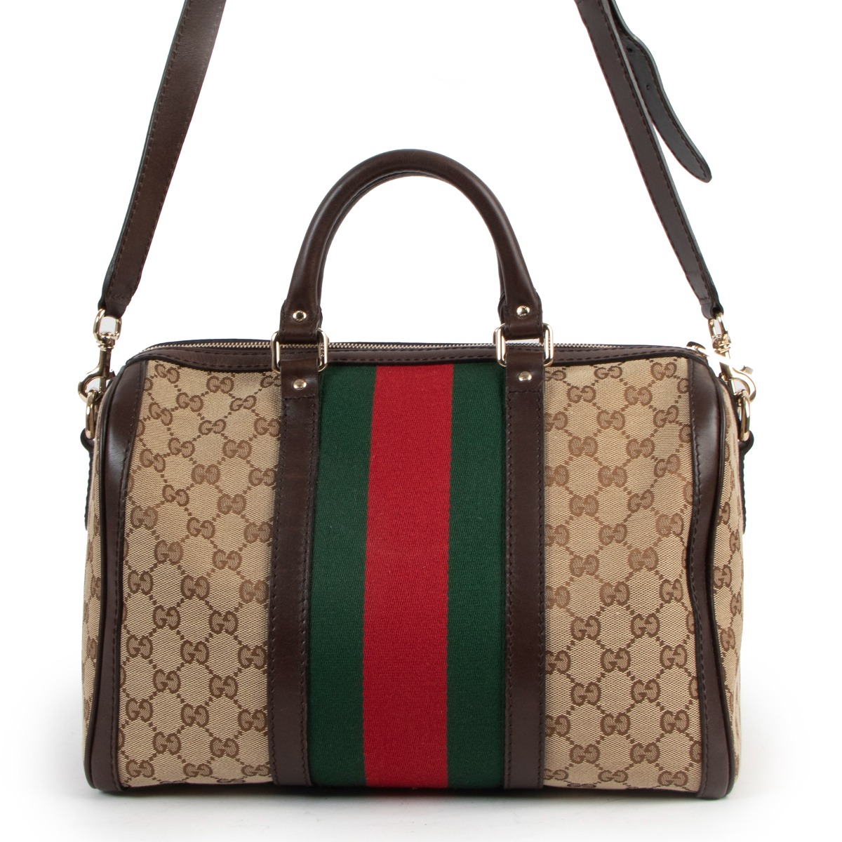 Gucci GG Canvas Vintage Web Boston Bag ○ Labellov ○ Buy