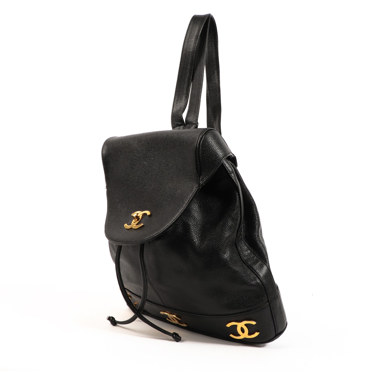 Chanel Vintage Triple CC Black Caviar Backpack ○ Labellov
