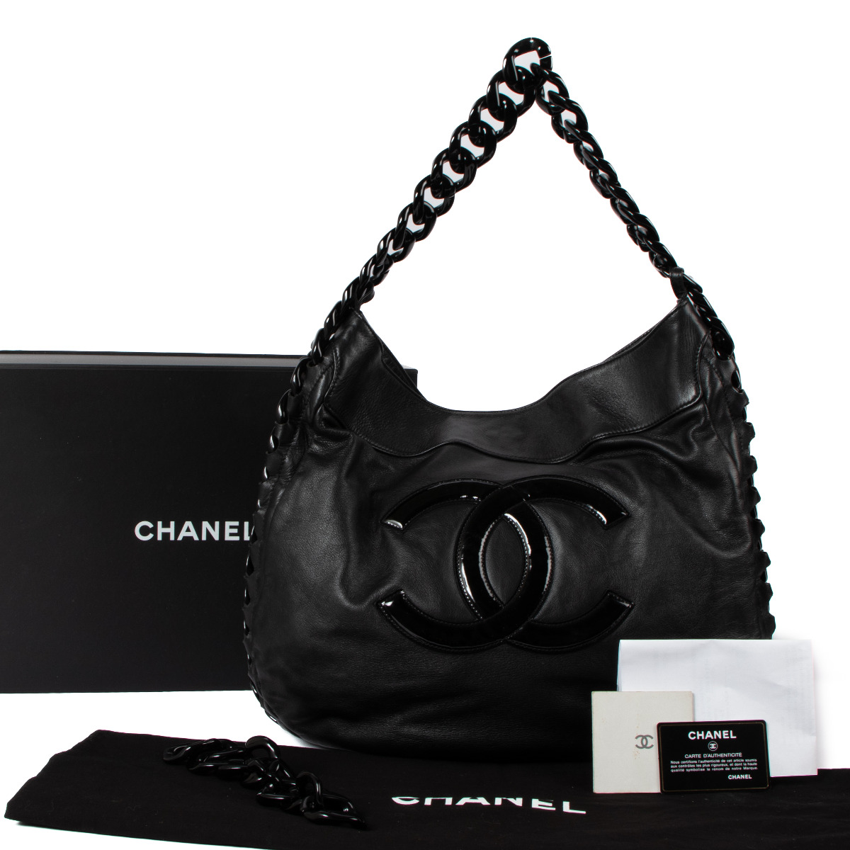 CHANEL ブラック レザー バッグ Chanel Lambskin EX 9