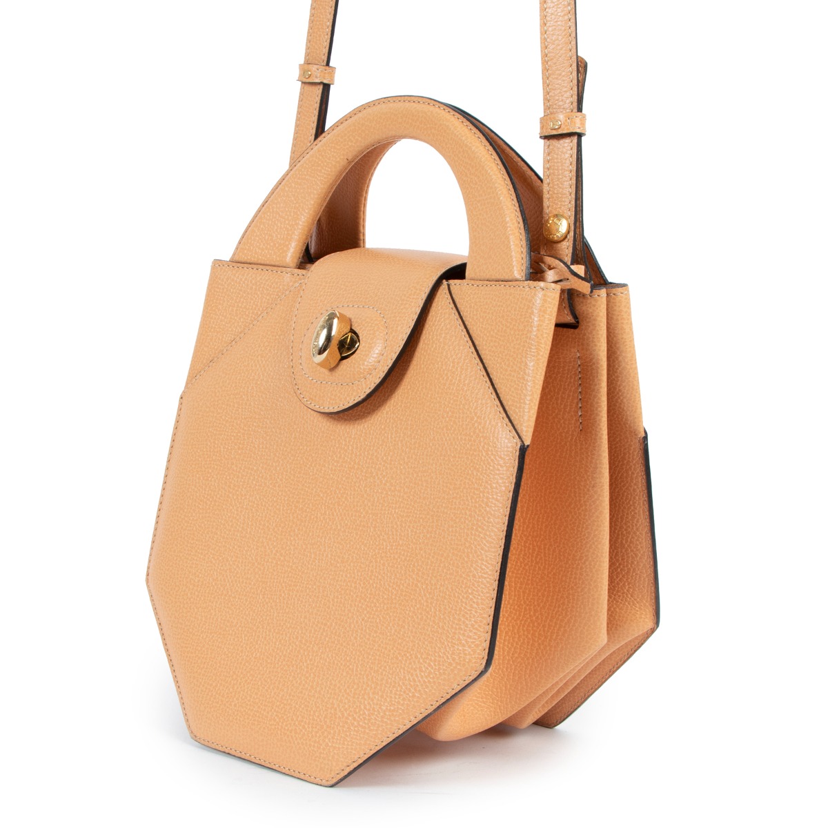 Delvaux Turnlock Peach Jumping Leather Crossbody Bag