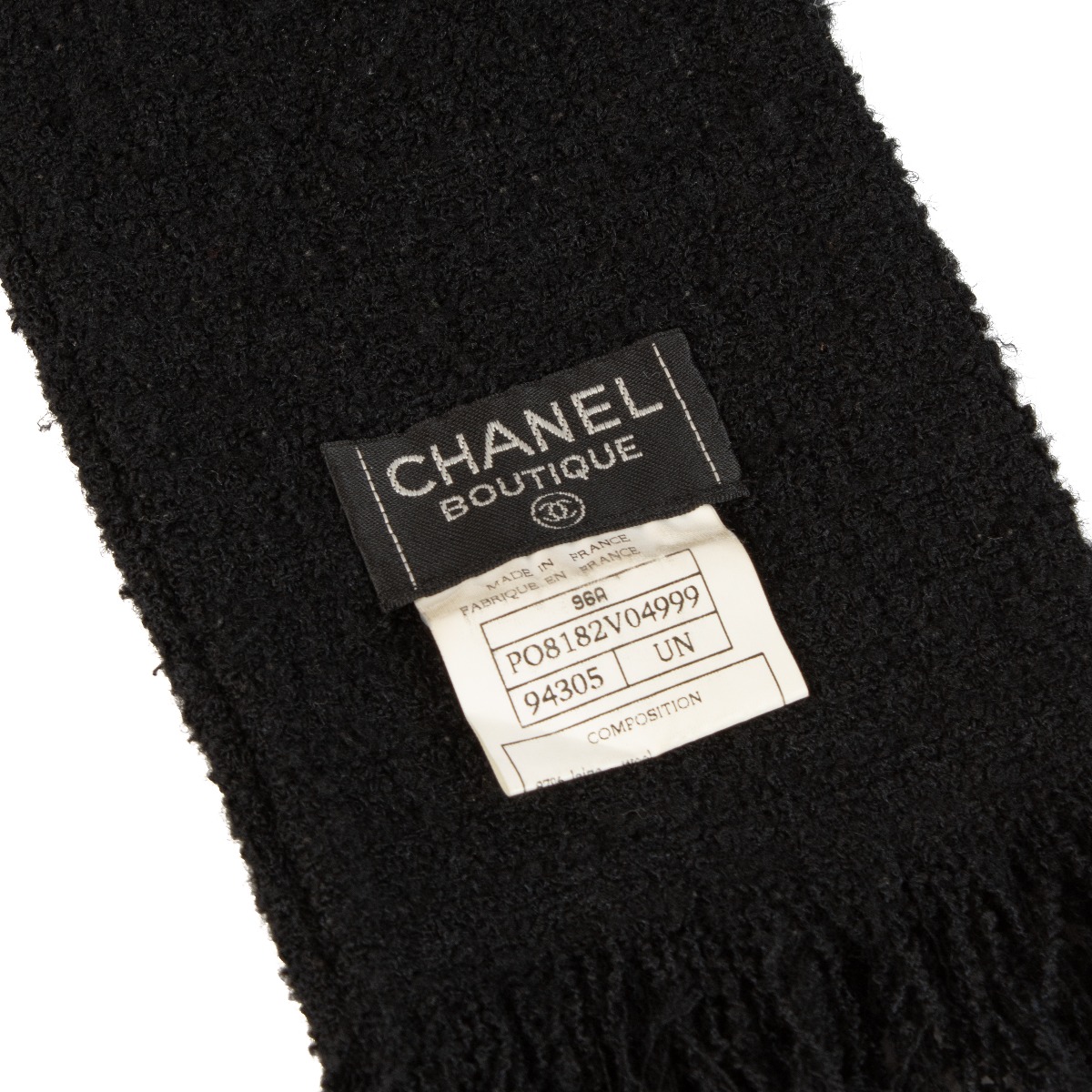 Chanel 96A Black Tweed Scarf/Jacket/Skirt Set - Size FR40
