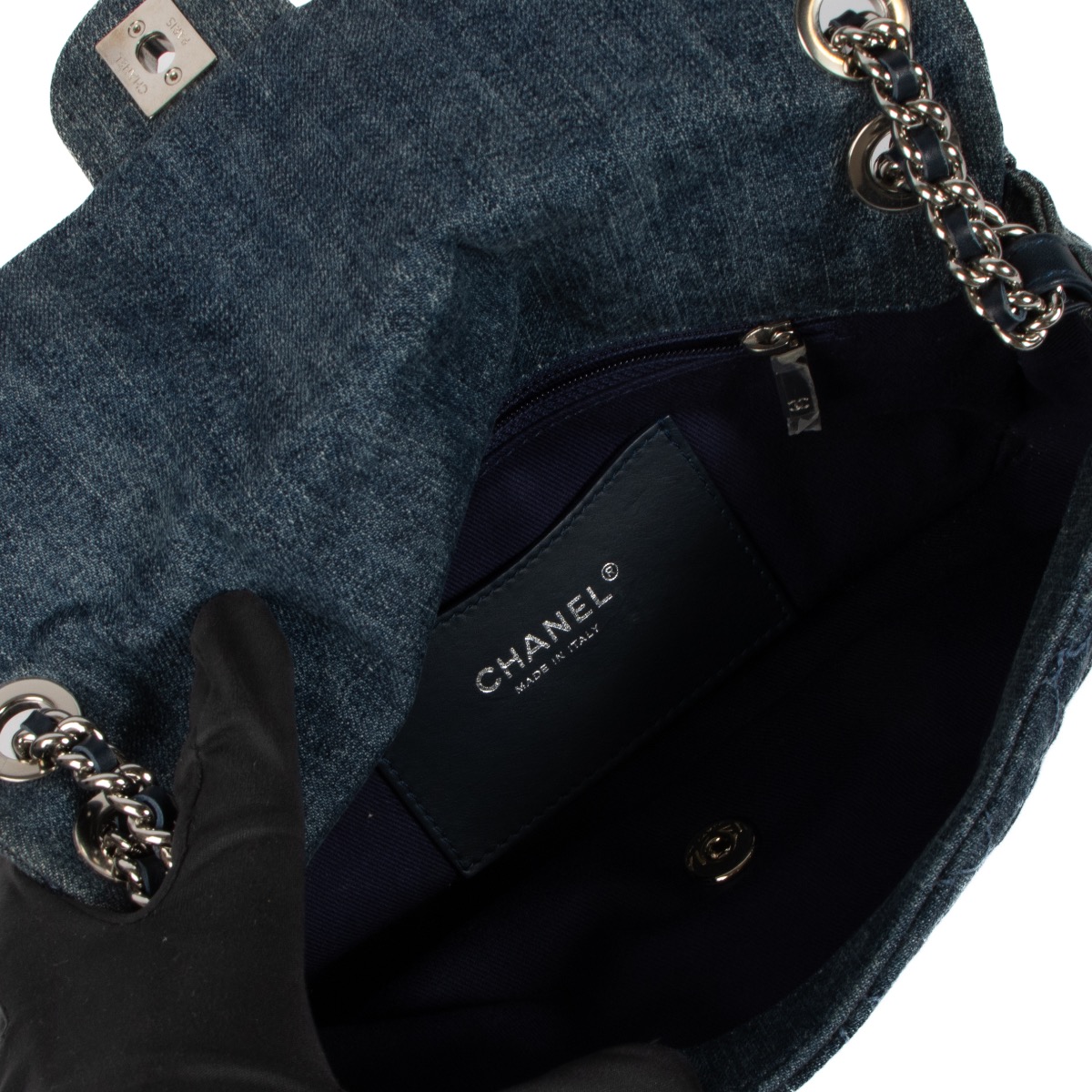 Chanel Camellia Embroidered Denim Medium Classic Flap Bag