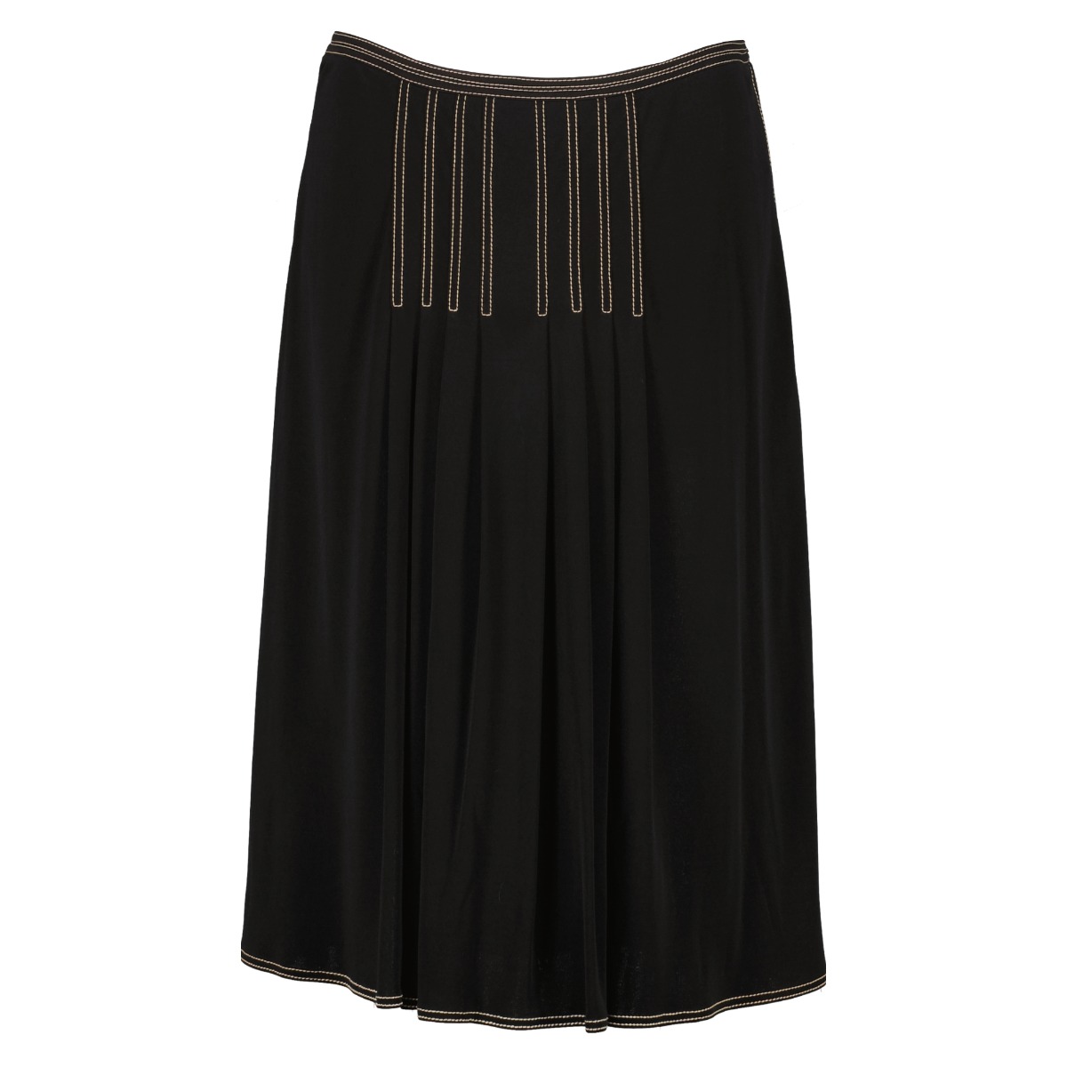Hermès Black Contrast Stitch Pleated Knee-Length Skirt