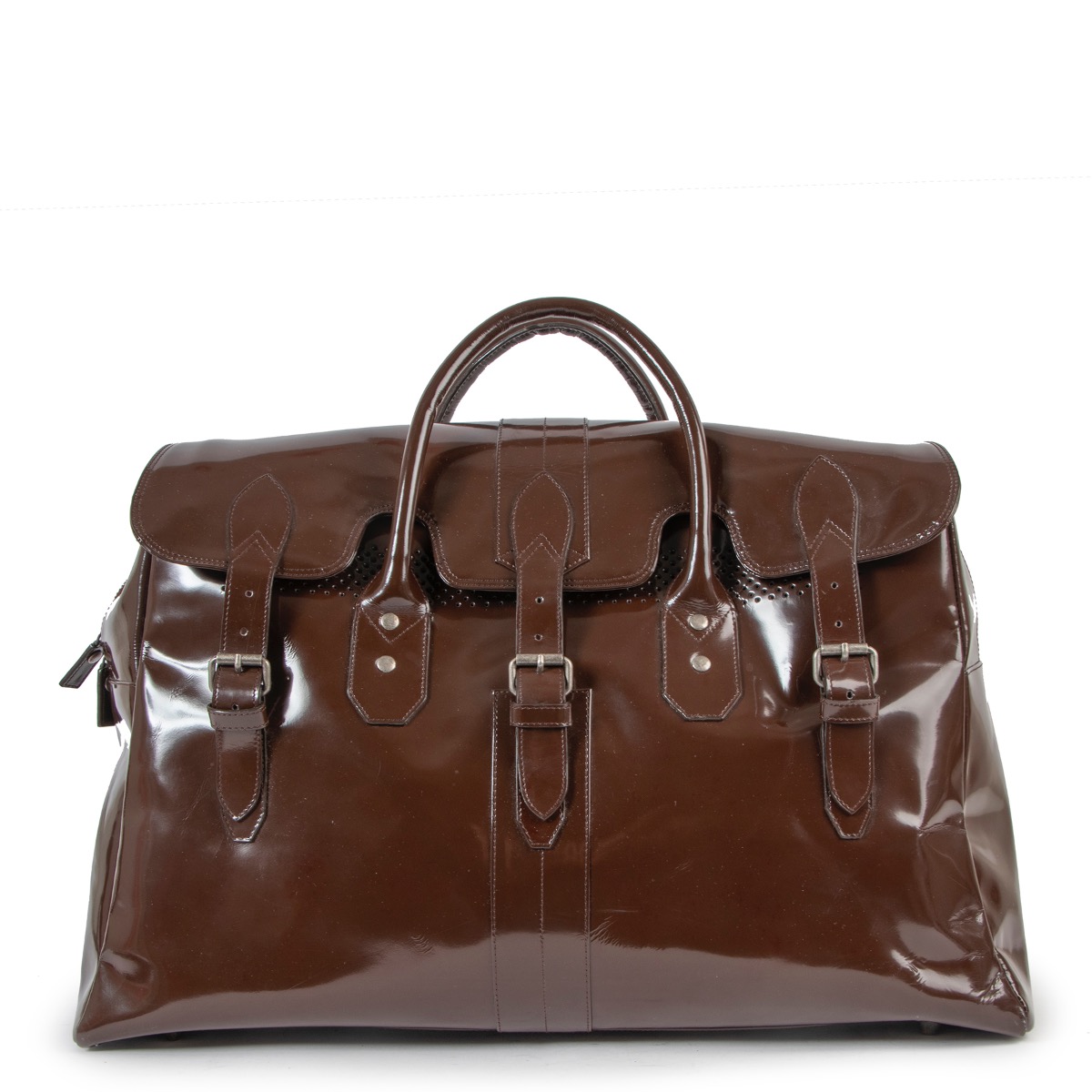 Dries Van Noten Brown Patent Leather Travel Bag ○ Labellov