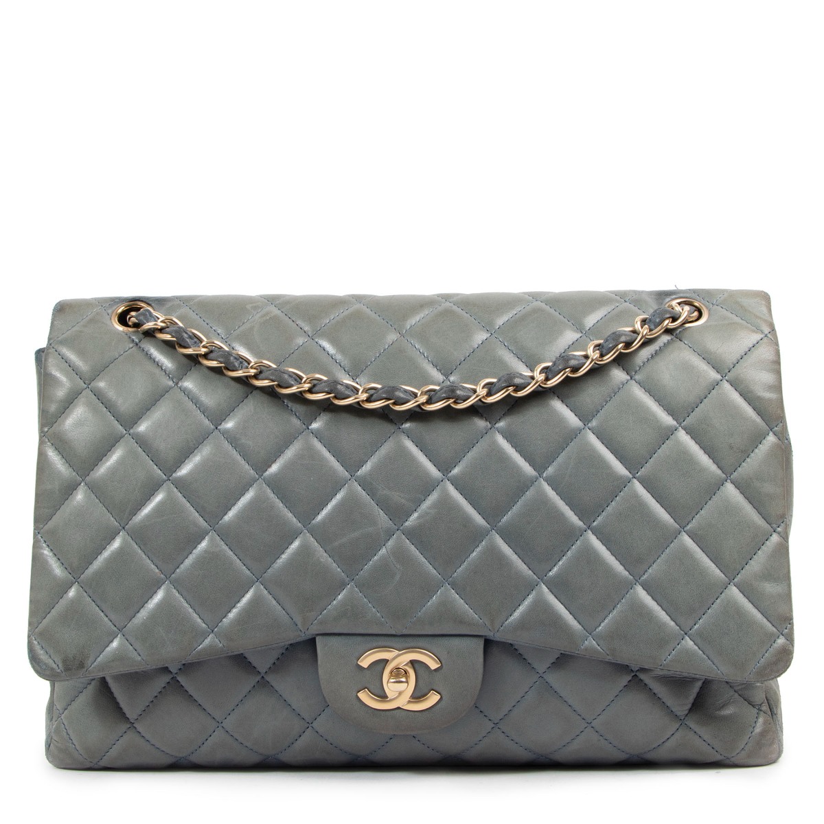 Chanel Grey-Blue Lambskin Maxi Classic Single Flap Bag Labellov Buy and Sell  Authentic Luxury