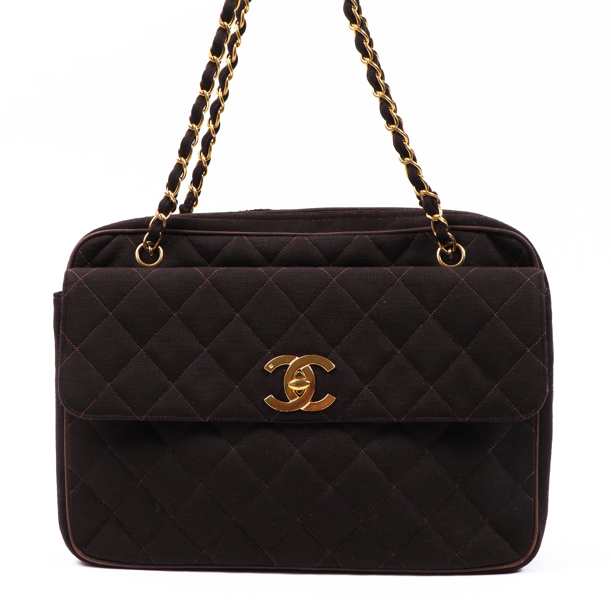 【CHANEL】vintage cowhide tote bag★牛革 トートバッグ ll05044_chanel_brown_shoulder_
