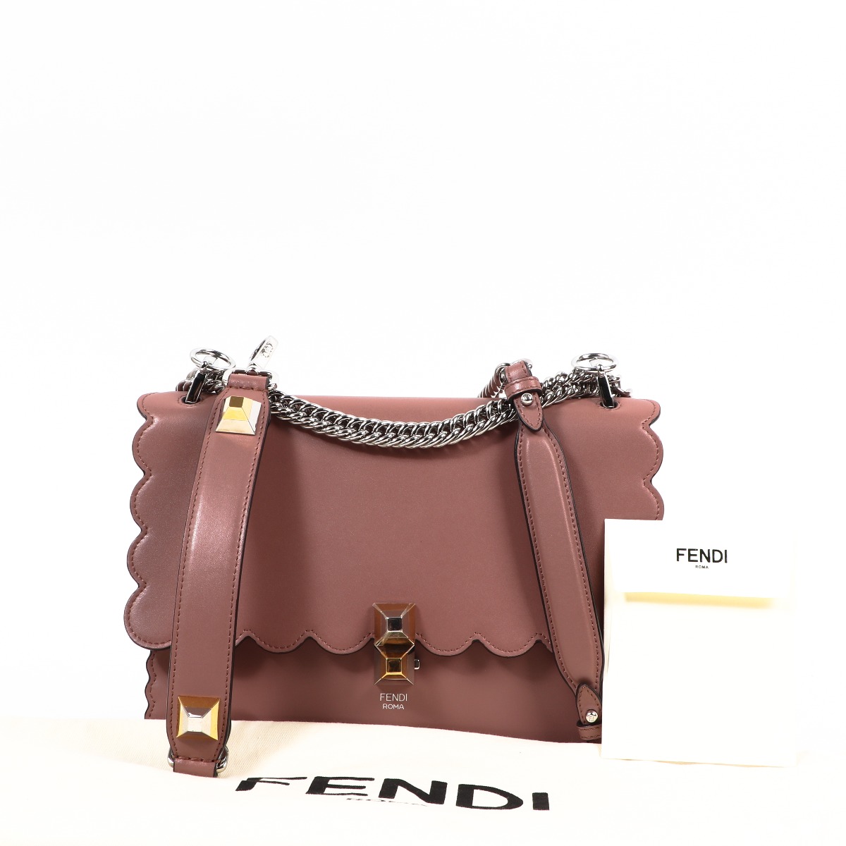 Fendi Kan I English Rose Scalloped Studded Bag Labellov Buy and Sell Authentic Luxury