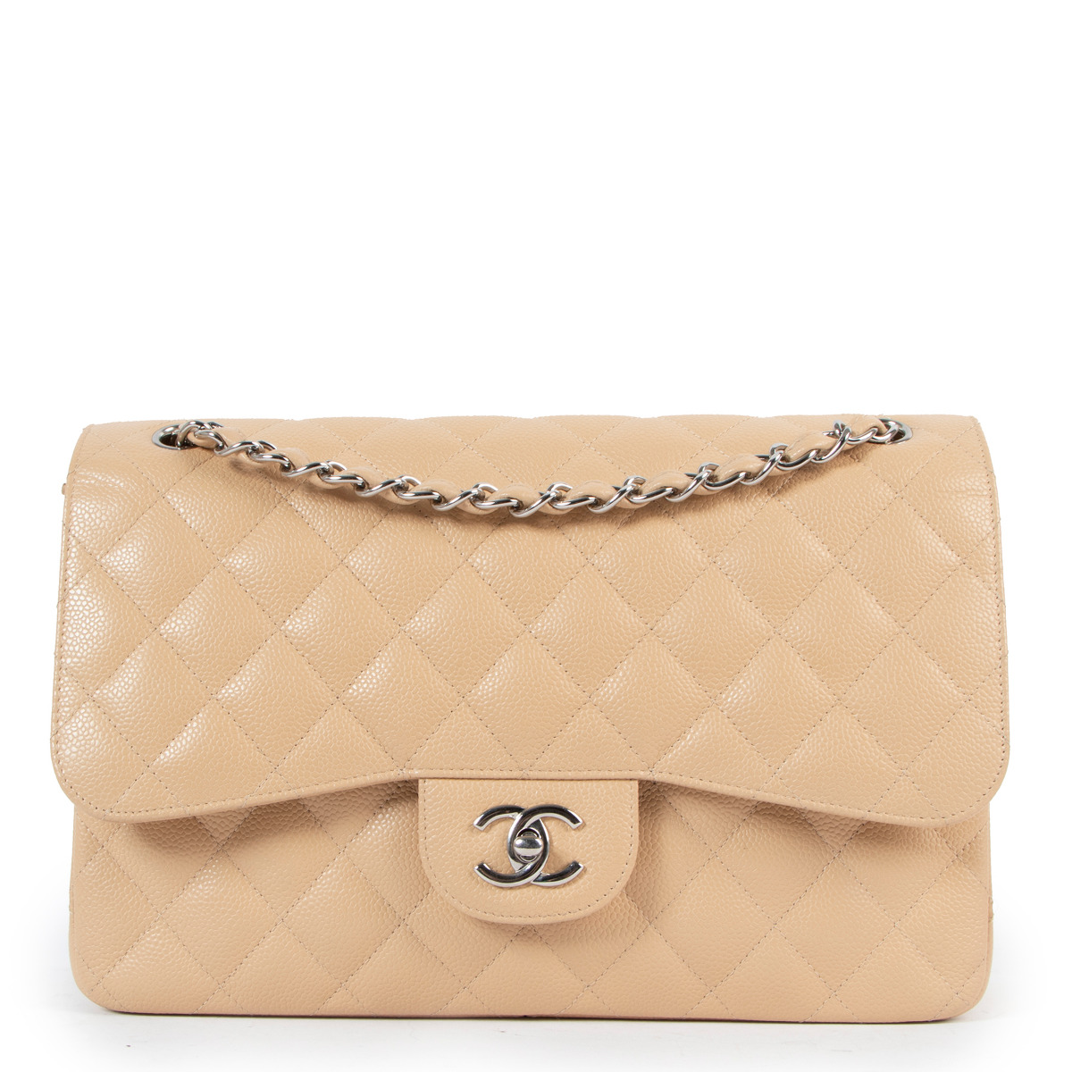 Chanel Beige Caviar Leather Jumbo Classic Flap Bag Labellov Buy