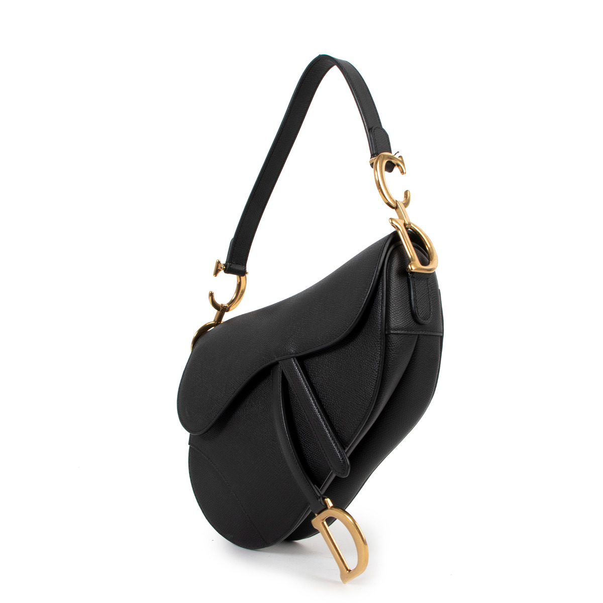 Christian Dior Black Leather Saddle Bag + Black & White Striped