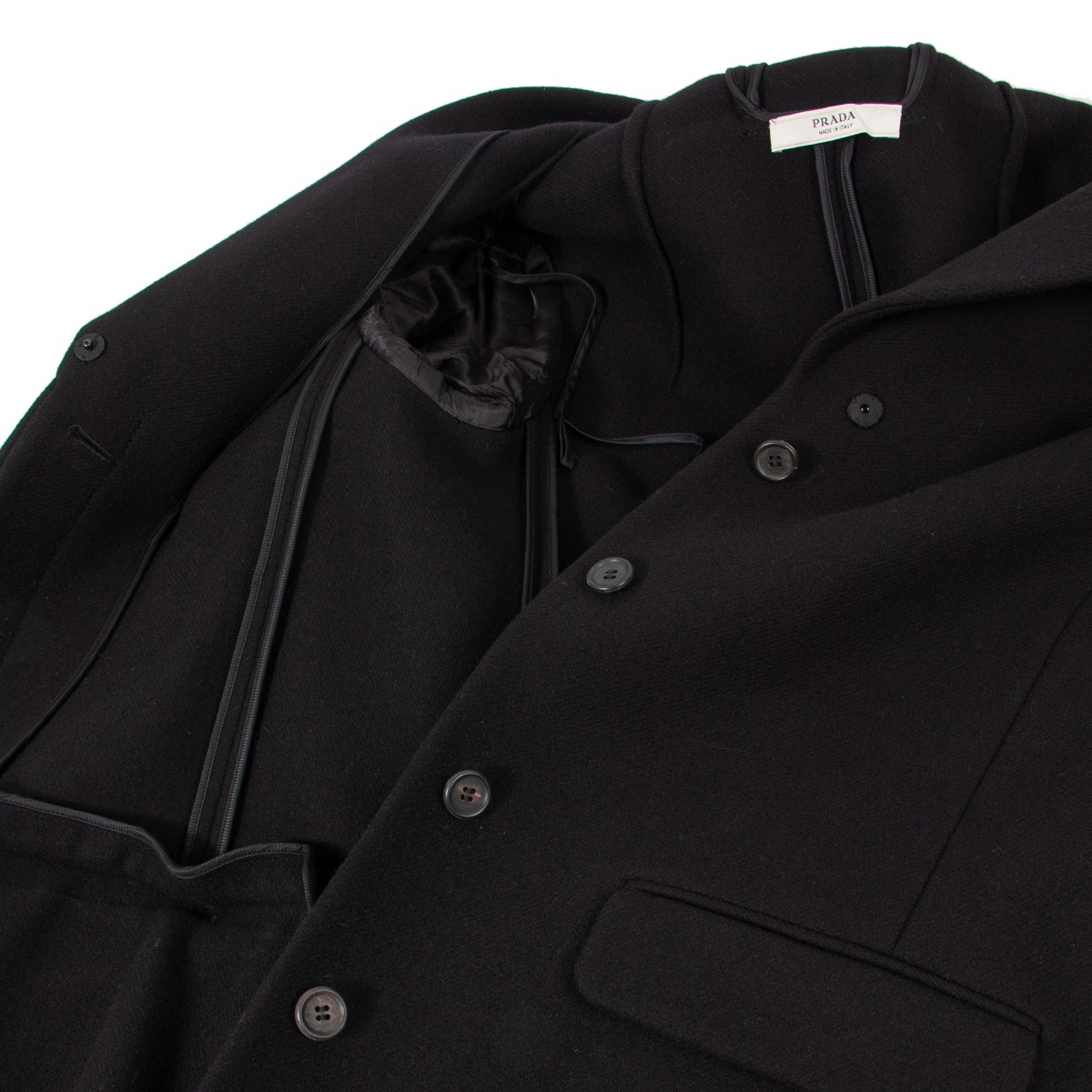 Prada Black Wool Coat With Hood ○ Labellov ○ Buy and Sell