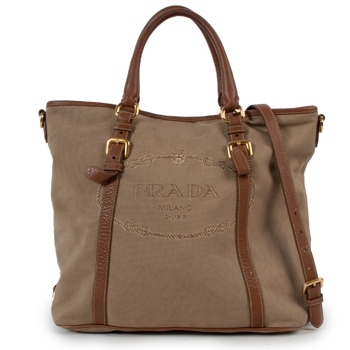 Prada Logo Jacquard Canvas Tote Bag ○ Labellov ○ Buy and
