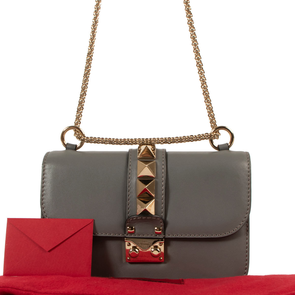 Valentino Garavani Small Grey Glam Lock Shoulder Bag