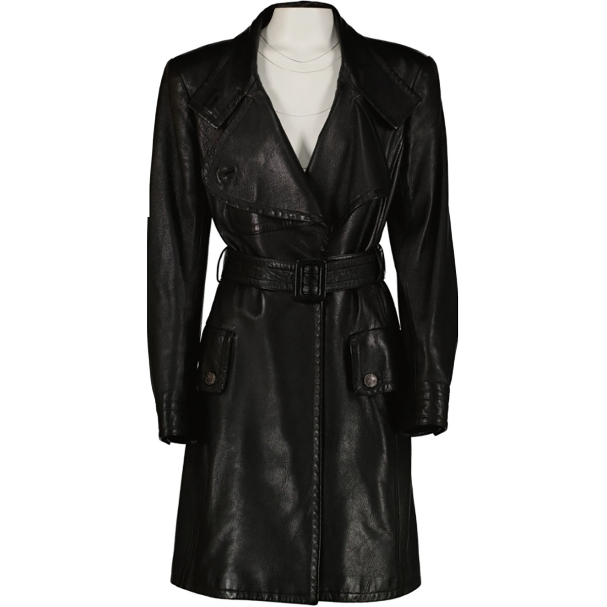 Chanel 97A Black Leather Trench Coat Size FR38 Labellov Buy and Sell Authentic Luxury