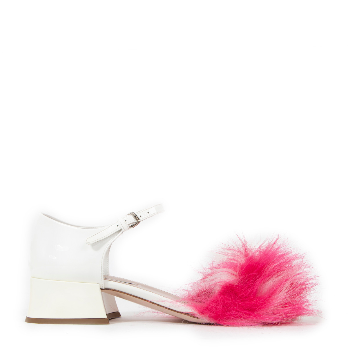 Miu Miu White Faux Fur Block Pumps - size 37.5 ○ Labellov
