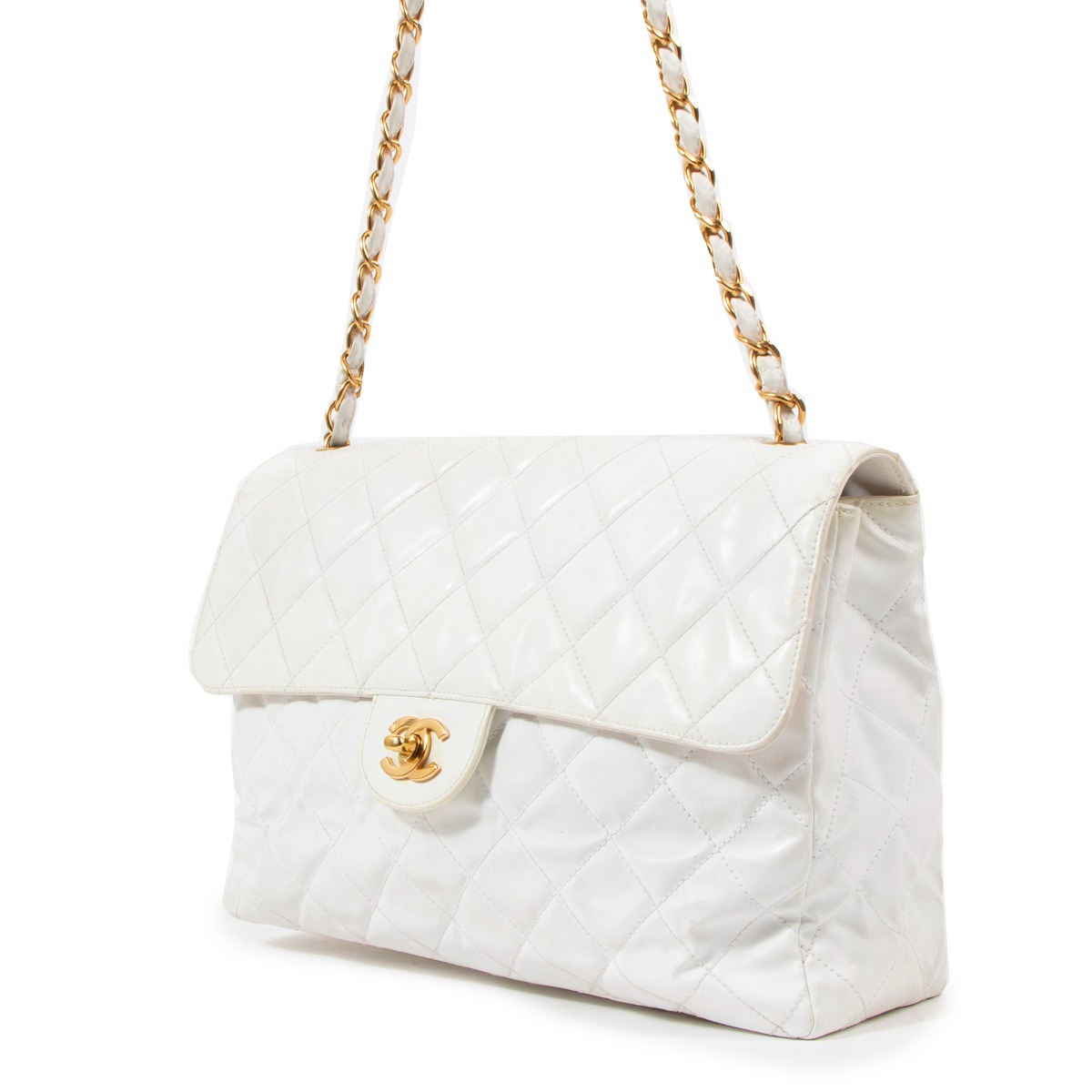 Chanel Vintage White Polyester Jumbo Classic Flap Bag Labellov Buy and Sell  Authentic Luxury