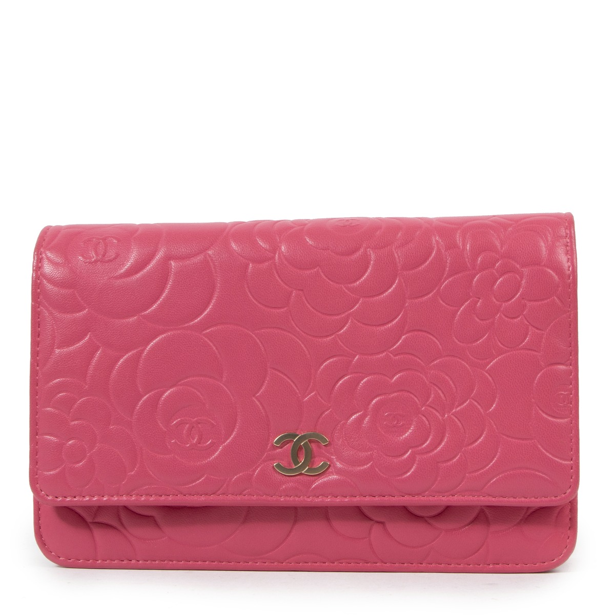 Chanel Embossed Lambskin Camellia Zip Around Gusset Wallet