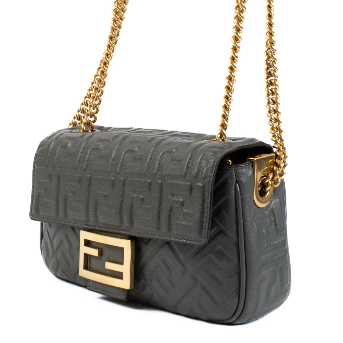 Fendi Grey Baguette Chain Midi Bag ○ Labellov ○ Buy and