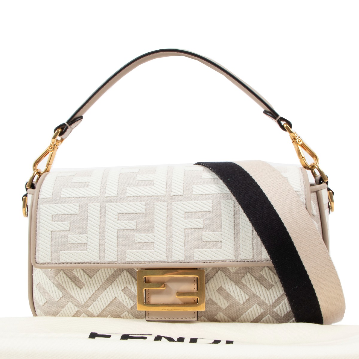 Fendi White Canvas FF Baguette Bag Labellov Buy and Sell Authentic Luxury