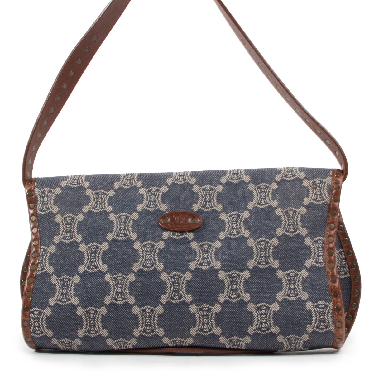 Celine Vintage Triomphe Denim Shoulder Bag ○ Labellov