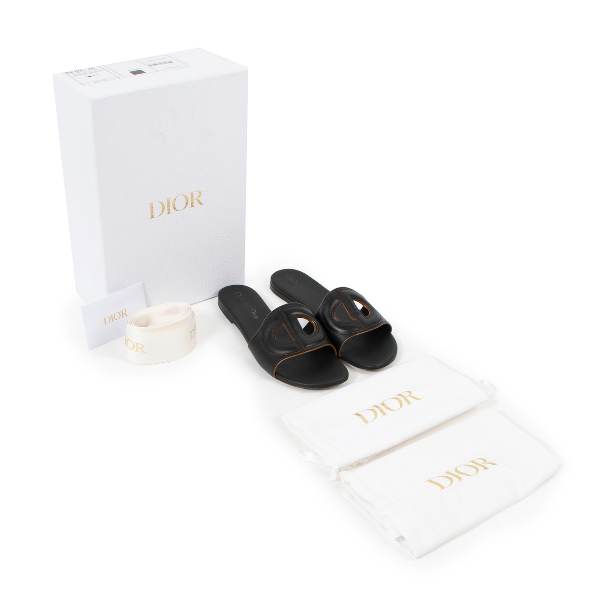 正規品 DIOR(ディオール) D クラブ ミュール ブラック　37 Christian Dior Black Leather D-Club Sandals - size 37
