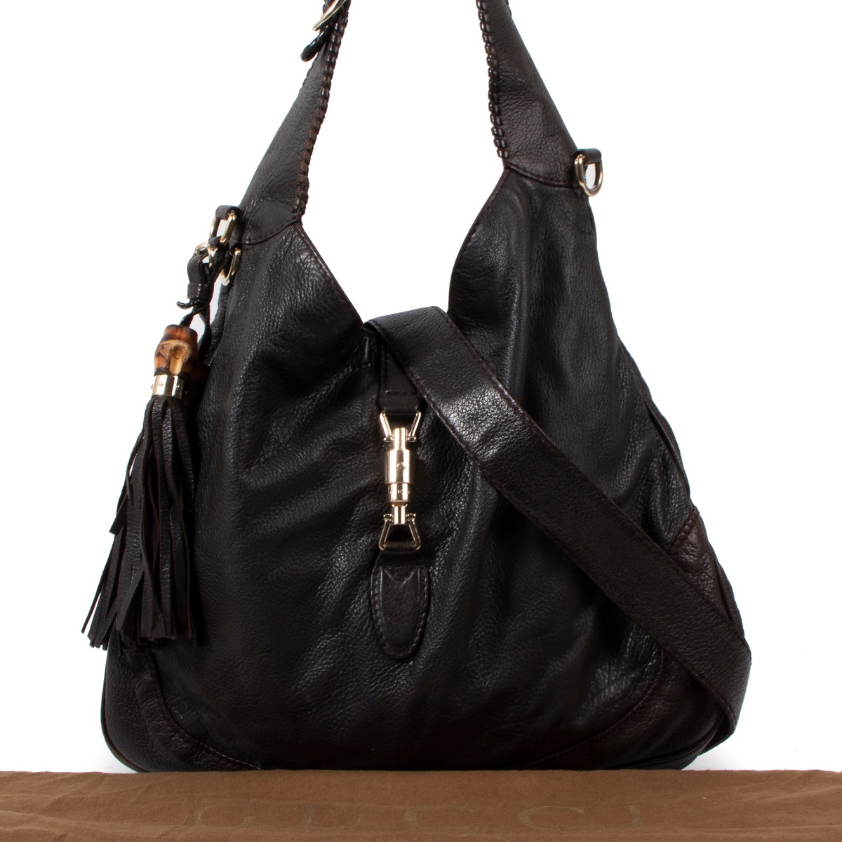 Gucci Black Leather Vintage Web Large Attache Crossbody Bag